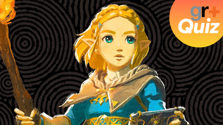 Zelda from The Legend of Zelda: Tears of the Kingdom with the GR+ Quiz logo in the top right corner